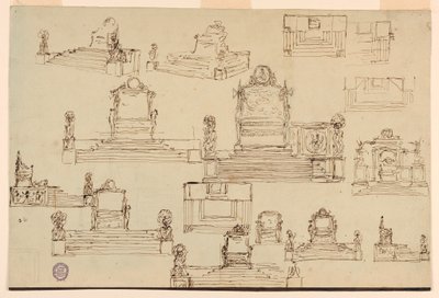 Drawing, Fifteen Sketches for a Throne by Unknown